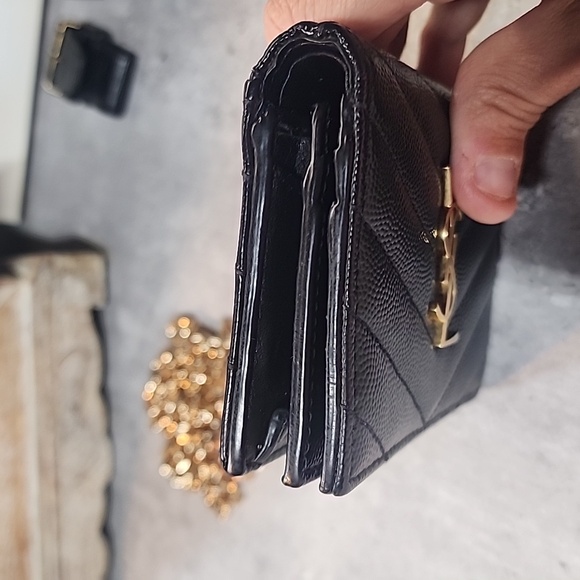 YSL Black Leather Caviar compact Wallet - Picture 2 of 15